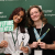 Two incoming D1 students participating in photobooth on Welcome Day
